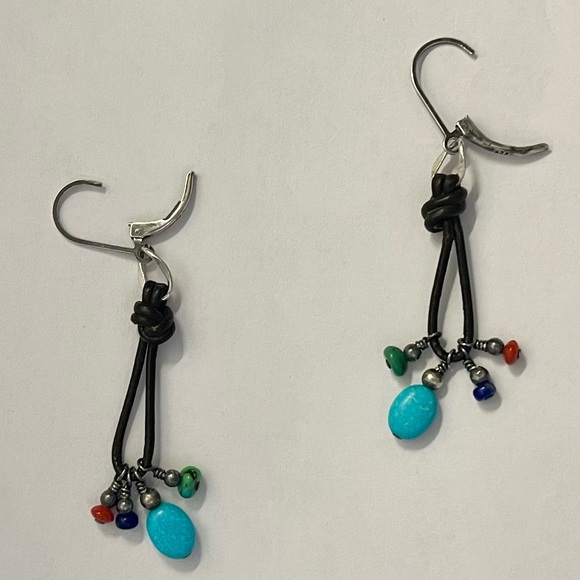 925 leather dangling pierced earrings w/faux stones jewelry - Picture 9 of 16